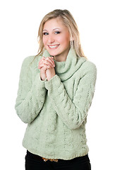 Image showing Ð¡heerful blonde in sweater