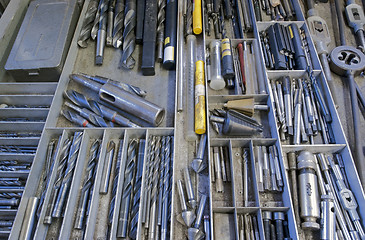 Image showing drill, screwplate, threader, reamer and other tools