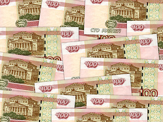 Image showing Background of money pile 100 russian rouble bills