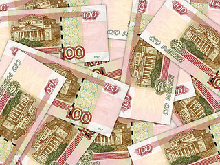Image showing Background of money pile 100 russian rouble bills