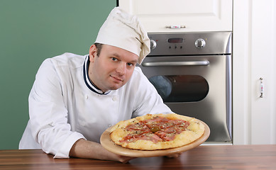 Image showing Chef and pizza