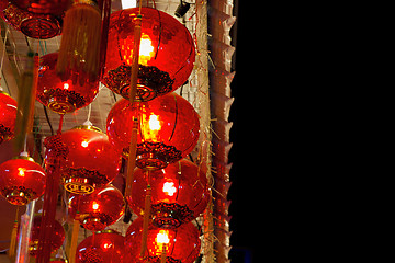 Image showing Red Lanterns Hanging on Ceiling in Chinatown