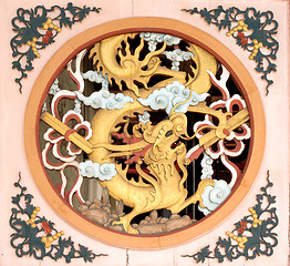 Image showing Chinese Dragon Emblem on Entrance of Old Temple