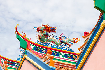 Image showing Colorful Chinese Dragon Sculpture on Temple Roof