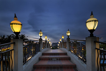 Image showing Bridge Over Melaka River at Blue Hour