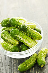 Image showing Small cucumbers in bowl