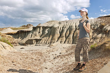 Image showing Hiker in badlands of Alberta, Canada