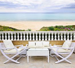 Image showing Patio with beach view
