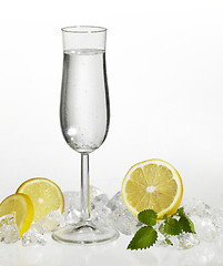 Image showing clear drink and citrus fruits