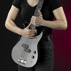 Image showing woman with bass guitar