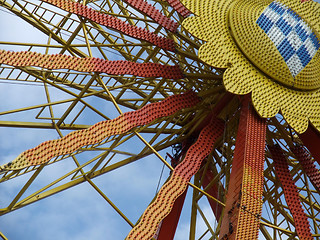 Image showing detail of a colorful big wheel