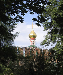 Image showing onion spire framed with trees