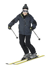 Image showing dark dressed skiing woman