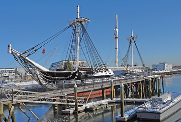 Image showing USS Constitution anchoring in Boston