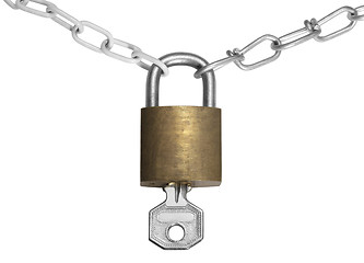 Image showing padlock with key and chains