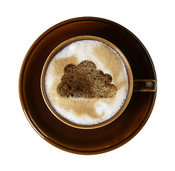 Image showing brown porcelain cup with marbled milk froth