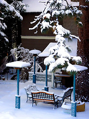 Image showing Backyard covered with snow