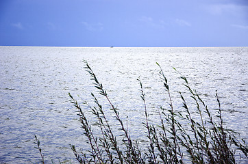 Image showing Calm sea sky landscape ship sailing in distance 