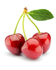 Image showing Ripe cherry with leaves