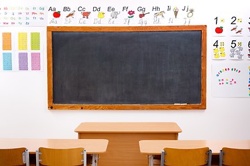 Image showing Empty, decorated elementary classroom