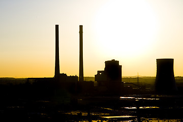 Image showing sunset over power plant