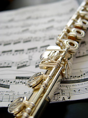 Image showing Flute on music notes