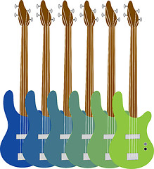 Image showing Colorful Bass Guitars