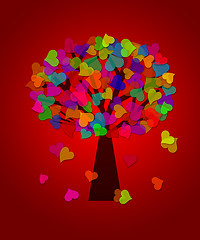 Image showing Colorful Valentines Day Hearts Tree Red Background