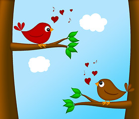 Image showing Valentines Day Lovebirds Pair Sitting on Tree