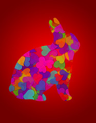 Image showing Valentines Day Hearts Bunny Rabbit Red Background