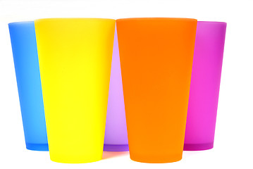 Image showing Five colorful glasses front view