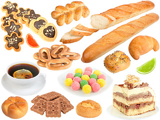 Image showing Set of fresh bread and sweets