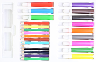 Image showing Set of pencils and felt pens