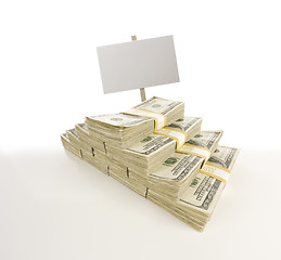 Image showing Stacks of One Hundred Dollar Bills with Blank Sign on Gradation