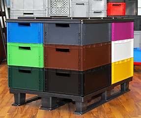 Image showing Colour crates pallet