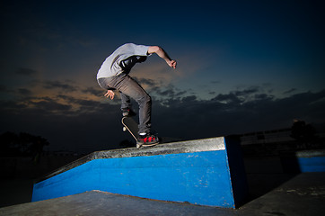 Image showing Skateboarder on a grind