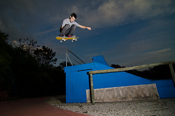 Image showing Skateboarder flying