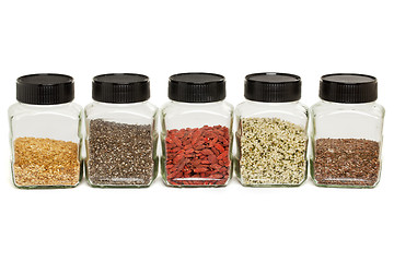 Image showing flax, chia, hemp seeds and goji