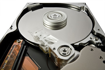 Image showing hard disk on white in extreme perspective