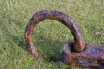 Image showing rusty ring in green grass