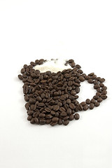 Image showing Isolated Coffee Mug and Creamer out of Coffee Beans