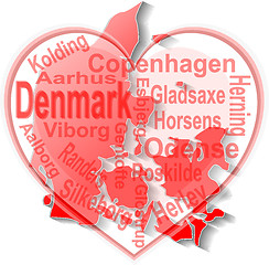 Image showing Vector illustration of Denmark map and glossy ball with flag