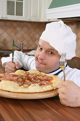 Image showing Chef with pizza