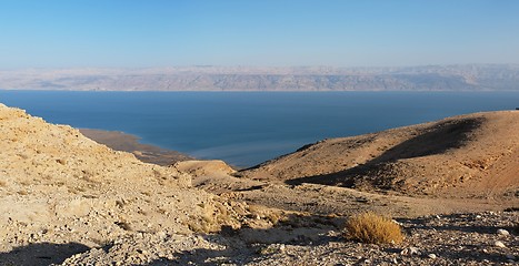 Image showing Desert landscape near the Dead Sea at sunset