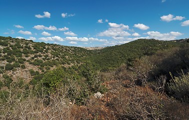 Image showing Landscape in Upper Galilee with Druze town on the horizon