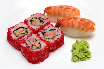 Image showing rolls and sushi on plate