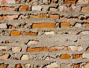 Image showing Old red brick and concrete wall background 