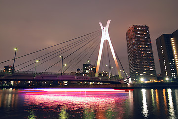 Image showing suspension bridge and ship