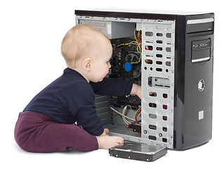 Image showing young child with open computer