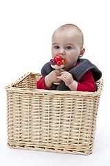 Image showing toddler in wickerbasket